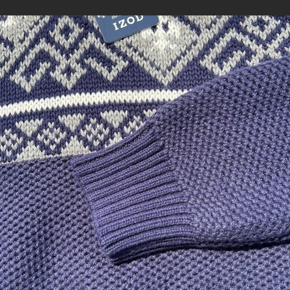 NWT IZOD Peacoat Blue Long Sleeve Fair Isle Quarter-Zip Sweater M - Picture 5 of 9